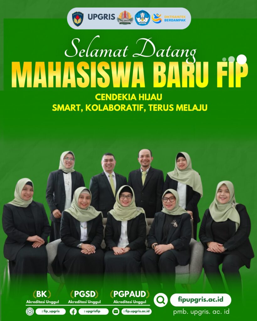 Selamat datang Mahasiswa Baru FIP UPGRIS 🌿✨
Selamat bergabung bersama keluarga besar Fakultas Ilmu Pendidikan.
Mari wujudkan generasi Cendekia Hijau yang Smart, Kolaboratif, dan Terus Melaju menuju masa depan gemilang. 💚📚
🔰 Program Studi:
✅ BK – Akreditasi Unggul
✅ PGSD – Akreditasi Unggul
✅ PGPAUD – Akreditasi Unggul@upgris_official
@humas_upgris
@fip_upgris
@bk.upgris
@labbkupgris_
@pgsdupgris
@labpgsd_upgris
@pgpaud_upgris
___________
Info PMB : pmb.upgris.ac.id
___________
Fakultas Ilmu Pendidikan
Universitas PGRI Semarang